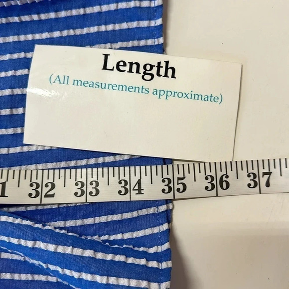 52SEVEN Blue & White Striped Coastal Seersucker Puffed Sleeve Dress Medium - Picture 7 of 10